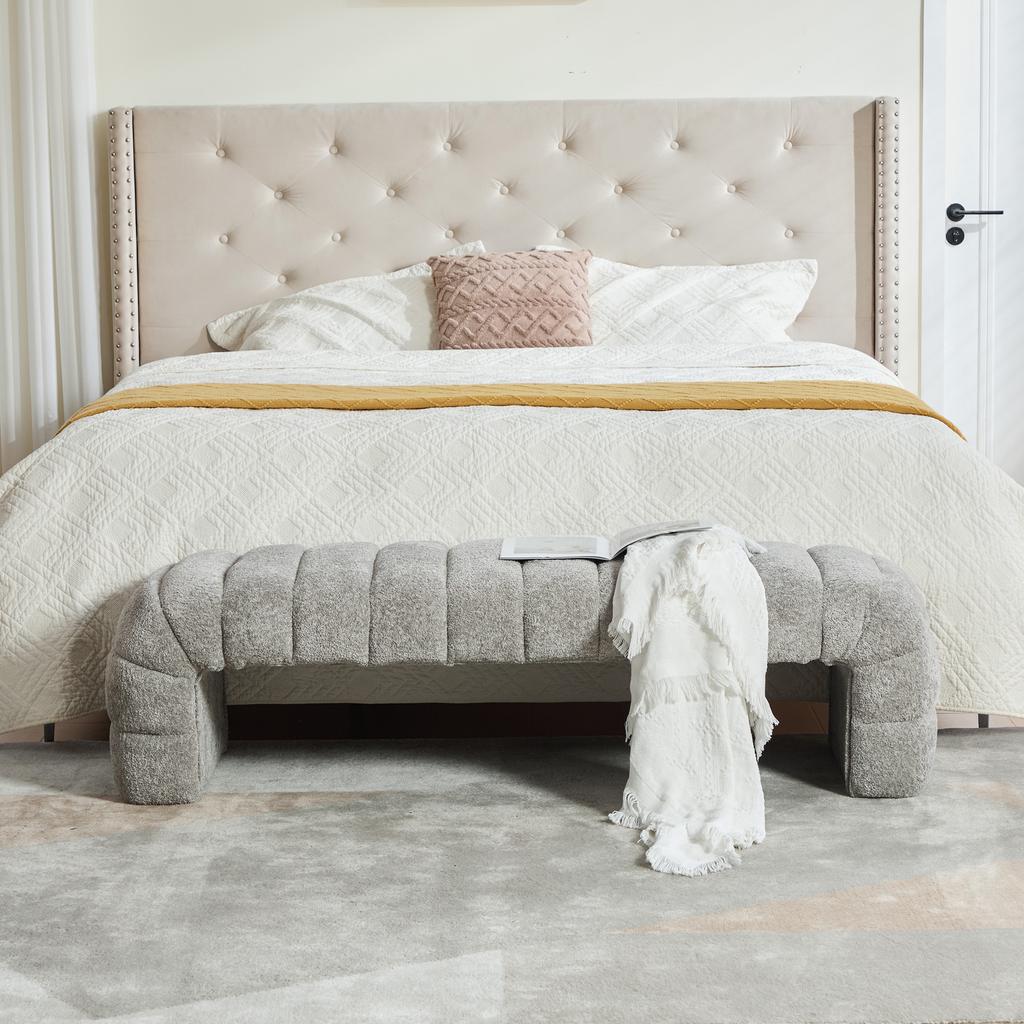 Modern Armless Chenille Upholstered Bed Bench with Channel Tufting, Chaise Longue & Stool for Living Room, Bedroom, Entryway, Gray