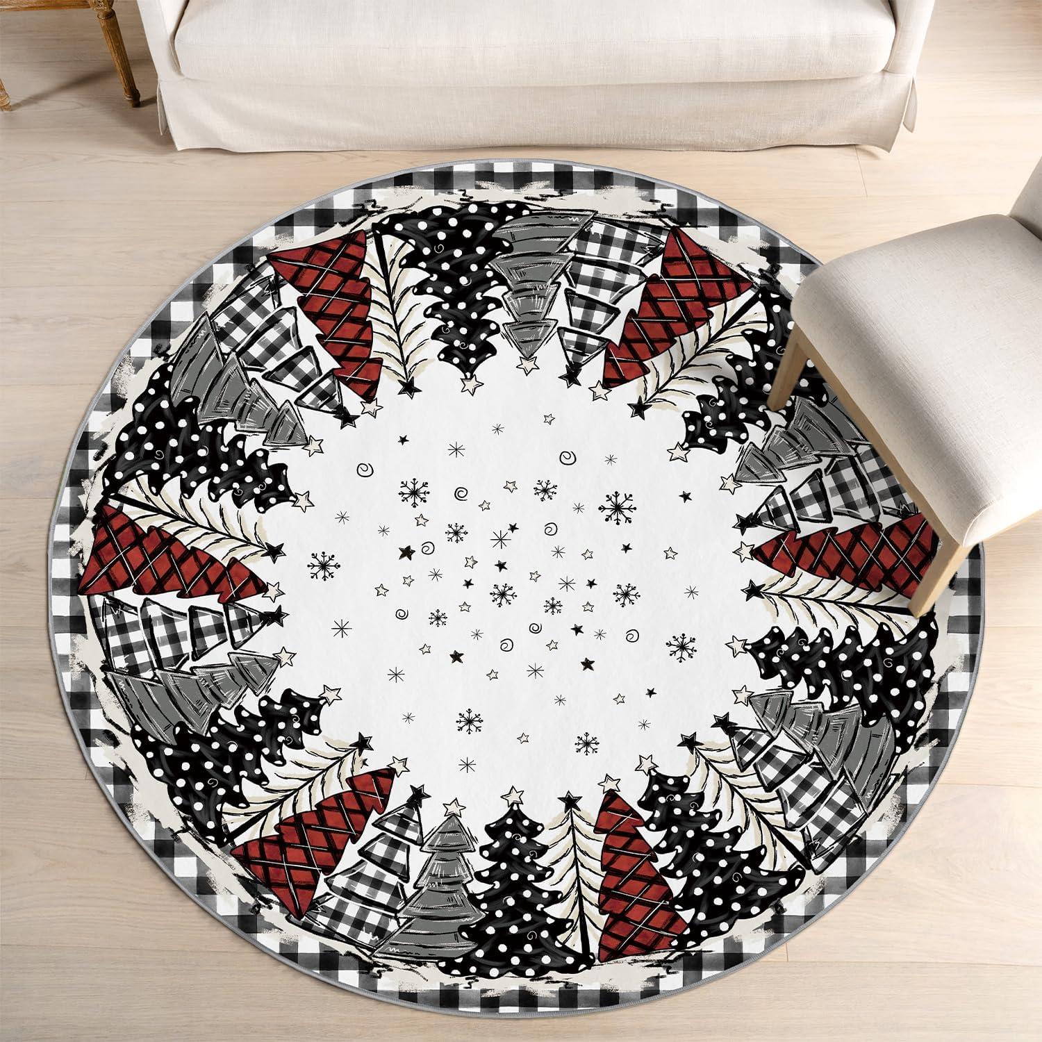 

2D Christmas Dwarf Old Man Round Printed Carpet Christmas Theme Anti Slip Mat Christmas Decoration Prop Gift 80cm