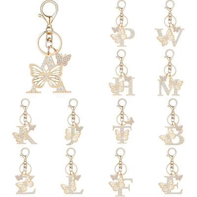 Exquisite Women Capital Letters Charms Keychain Initial 26 A-Z Butterfly  Keyring Bag Decoration Pendant Girl Gift
