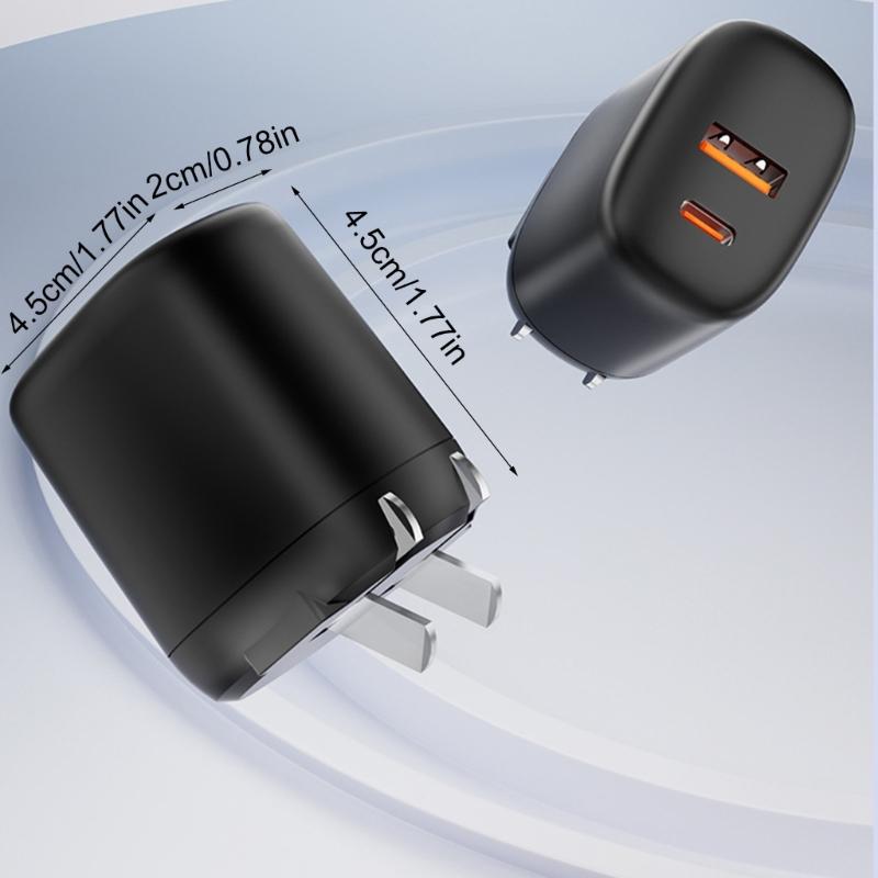 Portable 30W Power Delivery Quick Charging QC3.0 Charging Adapter, Double Port Type C+USB Wall Charger Small Designing