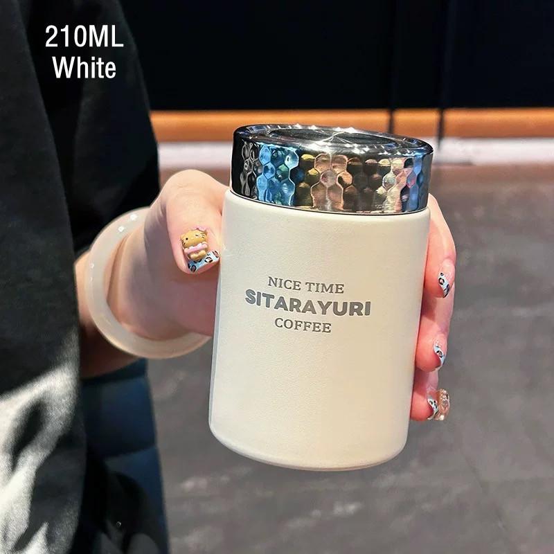 210ml/420ml Fashion Mini Double Stainless Steel Vacuum Flask With Bling Lid Portable Pocket Coffee Tea Thermos Mug Tumbler