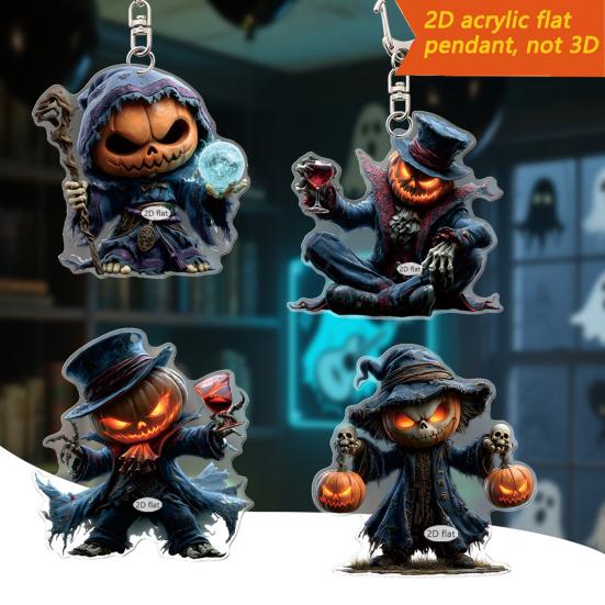Car Mirror Hanging Accessories Spooky Pumpkin Man 2D Acrylic Rear View Mirror Pendant Flat Auto Interior Halloween Decoration for Car Backpack