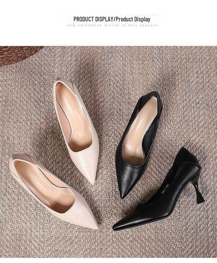 2025 Spring & Autumn Flight Attendant Stiletto Heels: Soft Leather, Versatile, Pointed, Professional Work Shoes