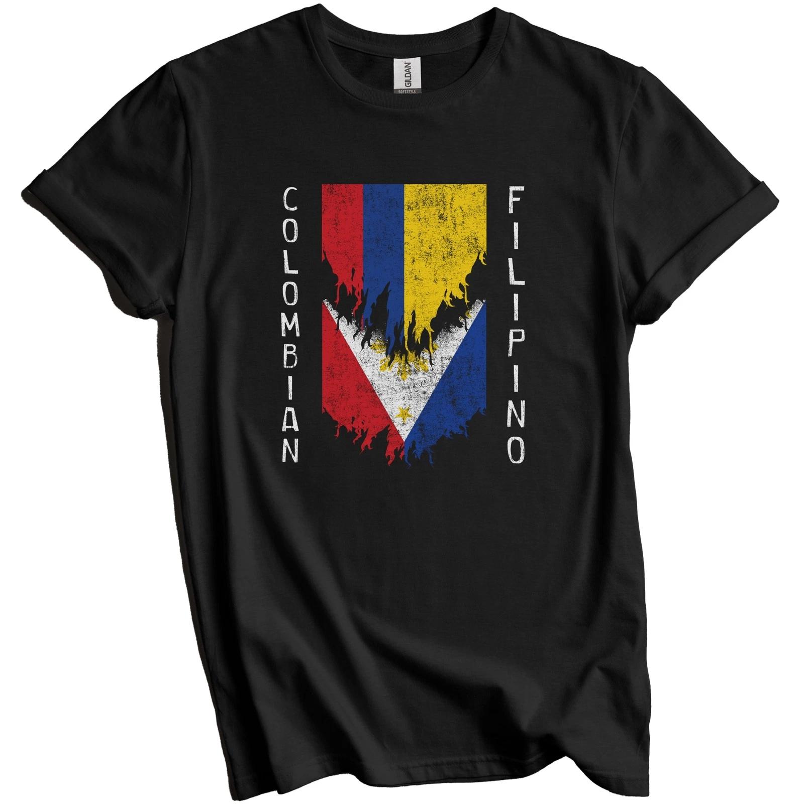 Colombian Filipino Flags Ripped Torn Colombia Philippines T-Shirt S
