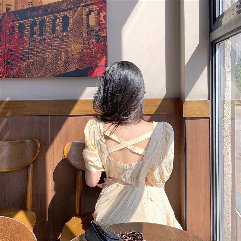 Yuli Cloth French Campanula Petite Puff Sleeve Backless Summer Dress for Women