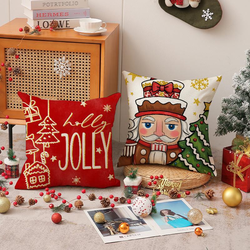 New Christmas Pillow Cover Nutcracker Soldier Print Cushion Living Room Decoration Sofa Cushion