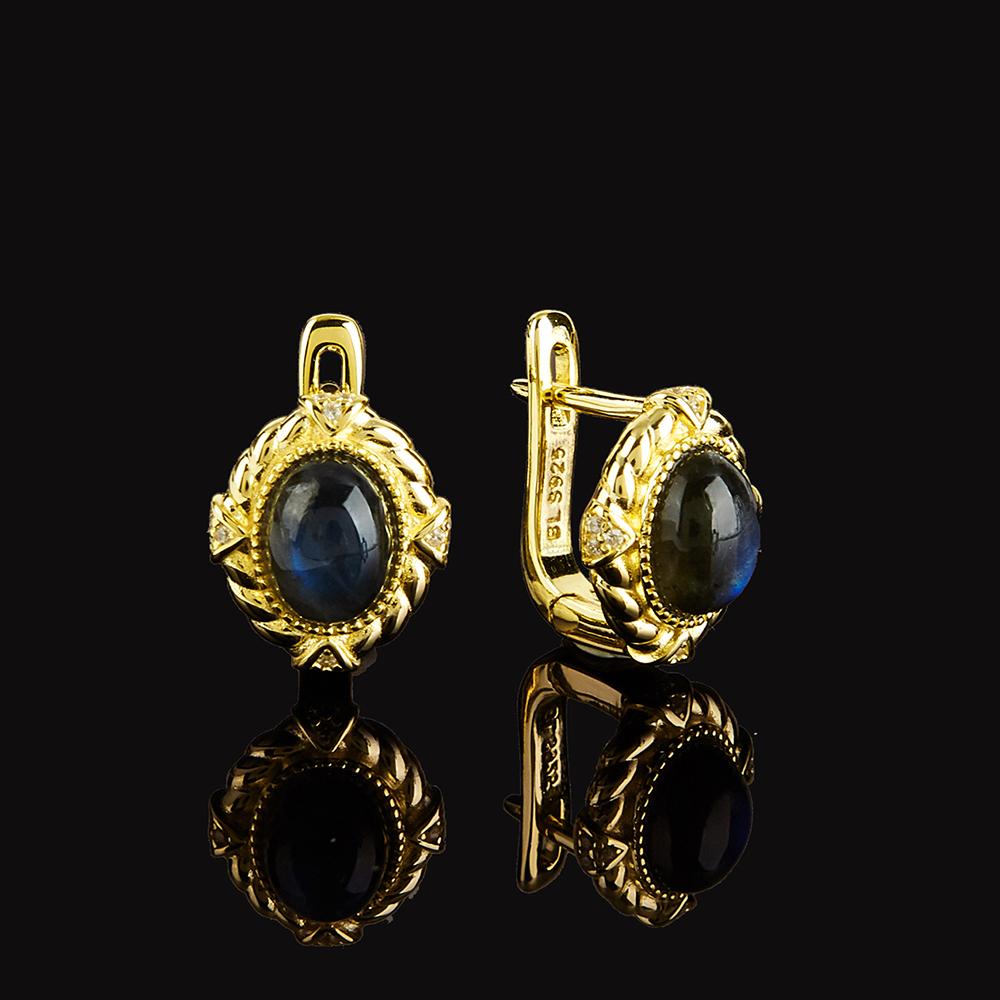

Light Luxury Natural Labradorite oval 6*8mm women s earrings gemstones 925 sterling silver for birthday and anniversary gifts M синій