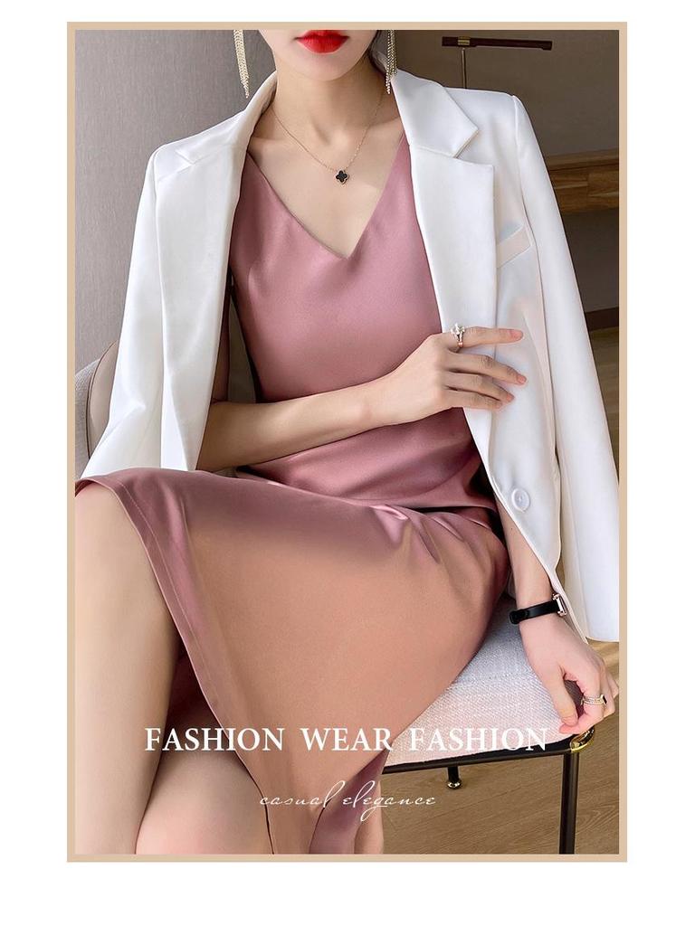 Czarna Satynowa Sukienka Slipowa Bez Rękawów w Linii A – Damska Letnia Długość Nad Kolano