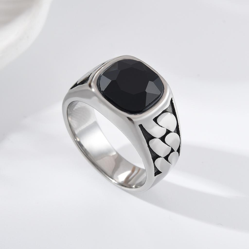 R3508 Men's High Quality 316LStainless Steel Multiple Zircon Styles Onyx Rings