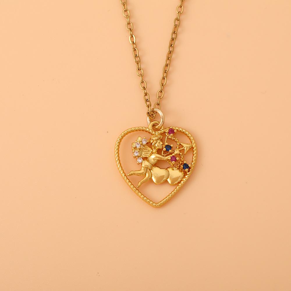 Кулон-ожерелье из 18-каратного золота с инкрустацией цирконами - Полое исполнение, Высококачественное ручное изготовление, Модные ювелирные изделия