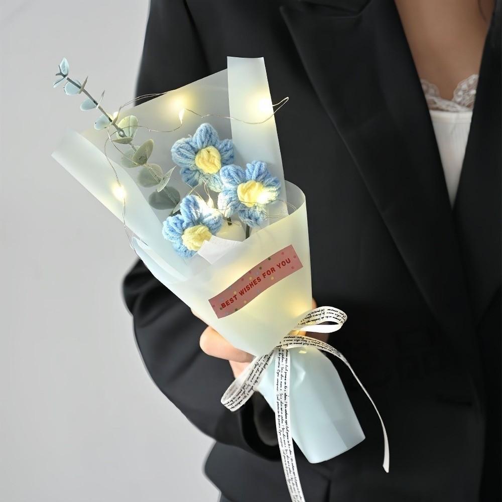 LED Lights Crochet Flowers Bouquet Glowing Eternal Simulated Flowers  Wedding Decor