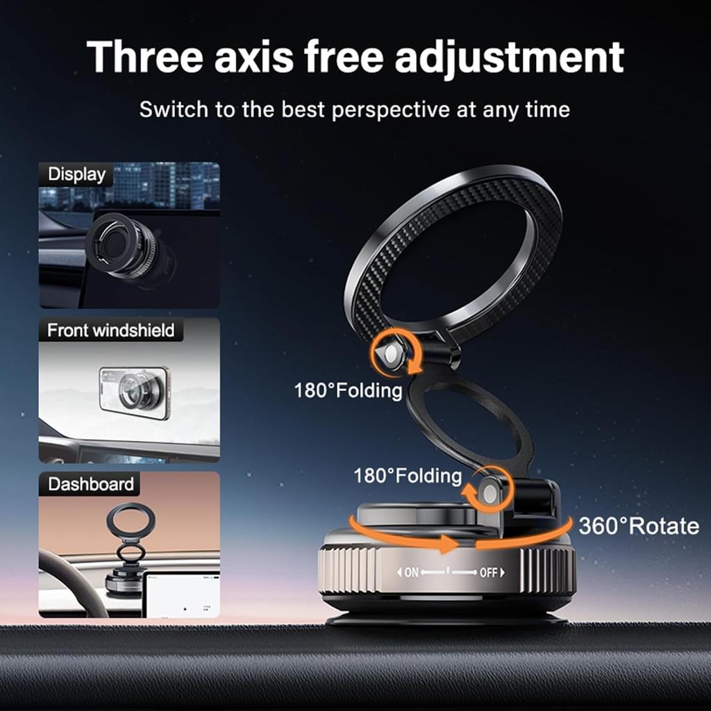 Magnetic Car Mobile Phone Holder, Car Mount with Vacuum Suction Cup/360° Rotatable/Foldable, Universal Car Mobile Phone Holder
