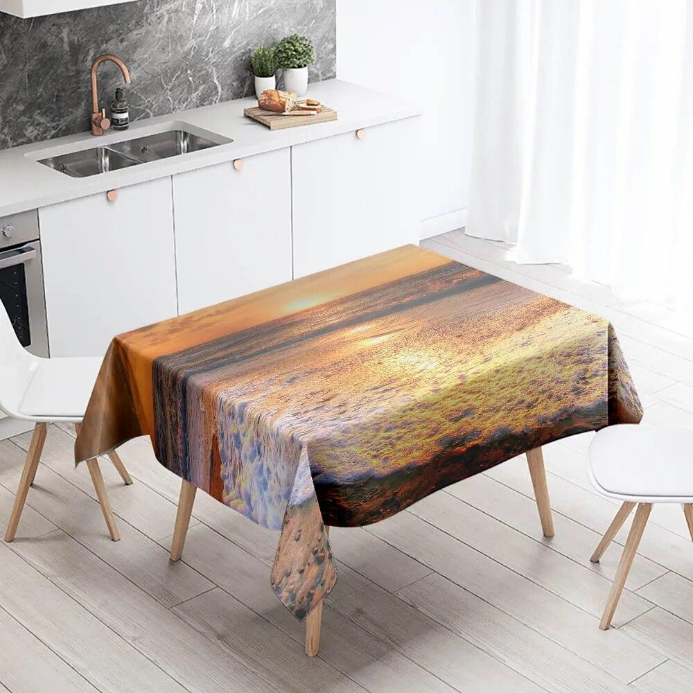 Strand-Tischdecke, Meer, Sonnenuntergang, schmutzabweisend, wasserdicht, rechteckig, für Küche, Esstisch, Heimdekoration