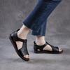 Johnature Retro Genuine Leather Peep Toe Flat Sandals Versatile Casual Soft Soled Beach Shoes