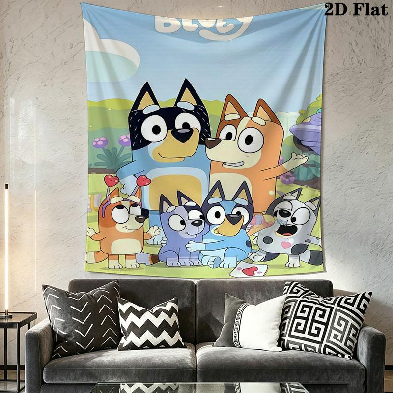 Bluey Cartoon Poster Wall Hanging Printed Fabric Blanket Decorative Tapestries for Bedroom Living Room Home Decor