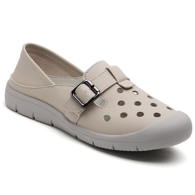 Little white shoes women's spring cowhide thick-soled women's shoes hollow lazy shoes soft-soled breathable casual shoes