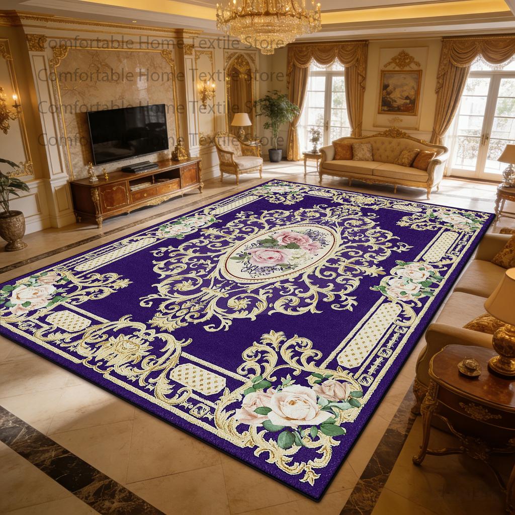European Palace Style Antiskid Living Room Carpet Decoration Bedroom Luxury Fluffy Rug Easy Clean Foldable Soft Coffee Table Mat