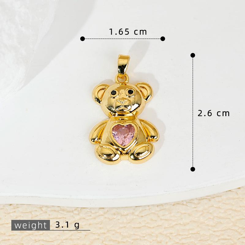 Versatile Love Heart Teddy Bear Pendant - 18K Gold Plated Copper Earring & Necklace DIY Accessories