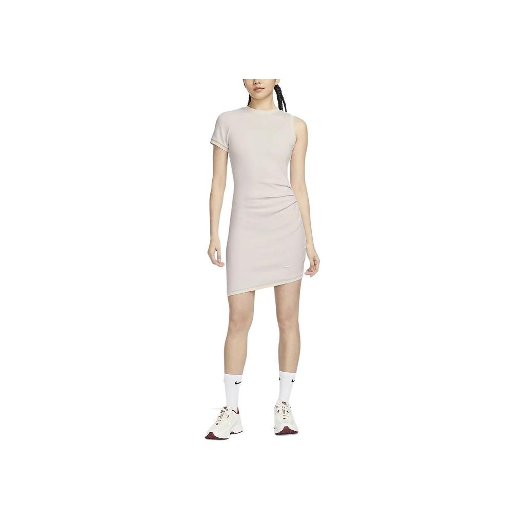 Nike Sportswear Collection Solid Casual Crew Neck Fitted Short Sleeve Dress Women dresses Sail FN2244-104