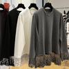 Lace Patchwork Brushed Velour Long Sleeve T-shirt Women's Autumn and Winter Innerwear Wearable Base Layer Stylish