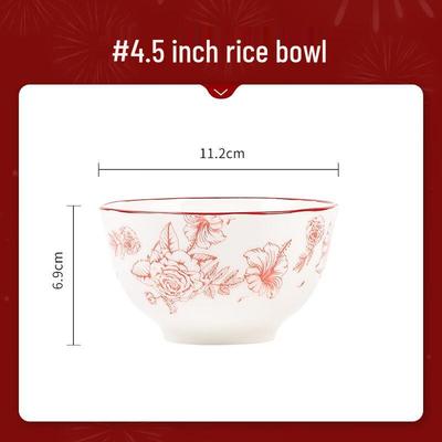 סט קעריות אורז קרמיקה אדומה Wutuo Millennium Feast בגודל 4.5 אינץ'