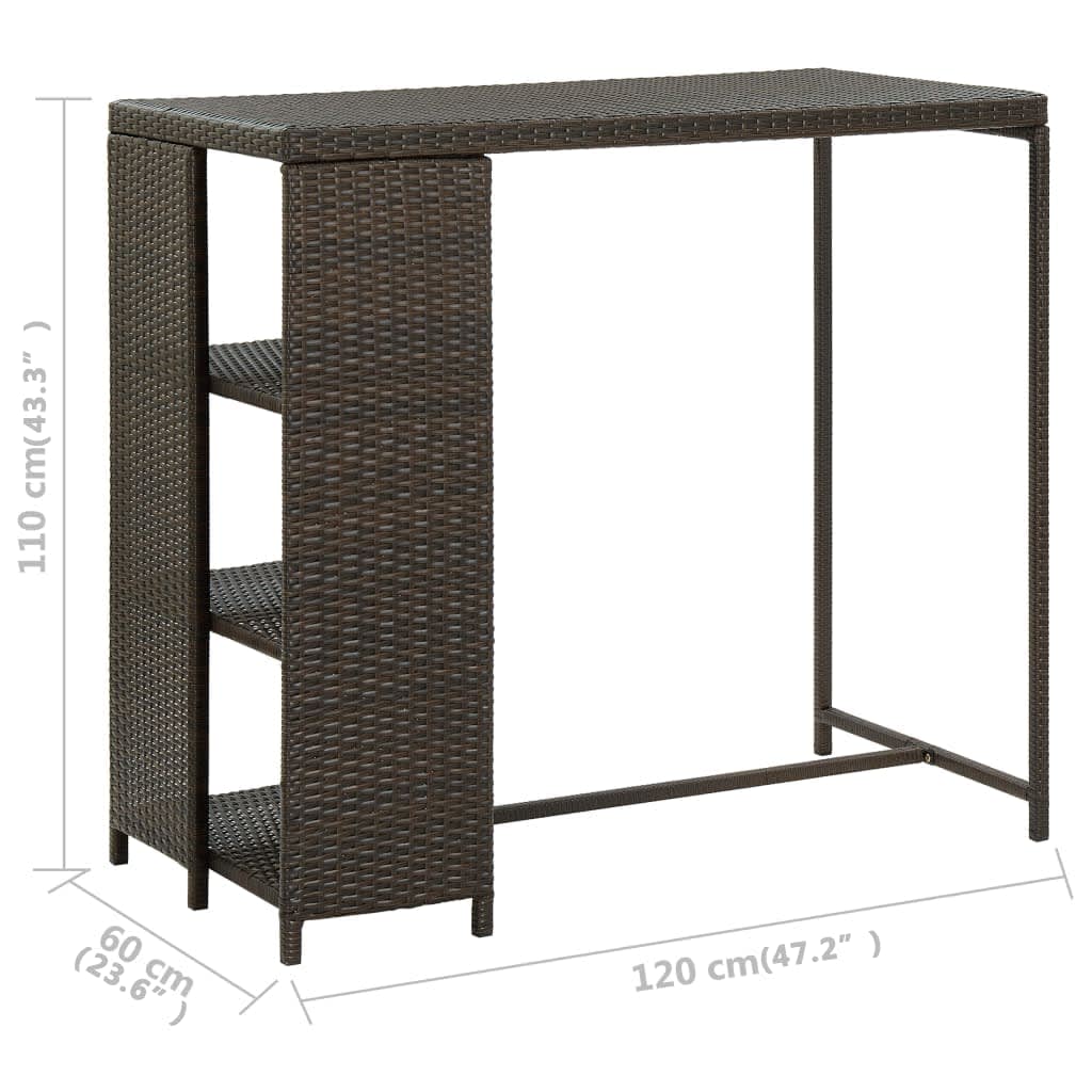 Bar Table with Shelf Brown 120 X 60 X 110 Cm Poly Rattan