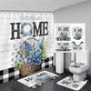 Tulip Flower Basket Rustic Wood Panel Shower Curtain And Rug Bathroom Set Home Washable Hanging Curtain Bath Mats Bathroom Decor