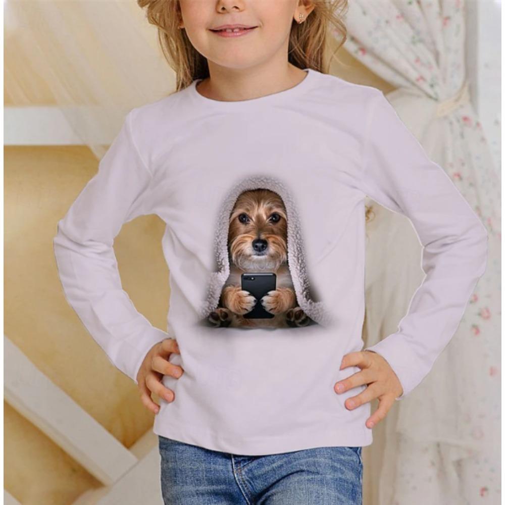 Kids Crew Neck Long Sleeve T‑Shirt, Playful 3D Print Casual Loose Halloween Party Daily Wear Tops for Children
