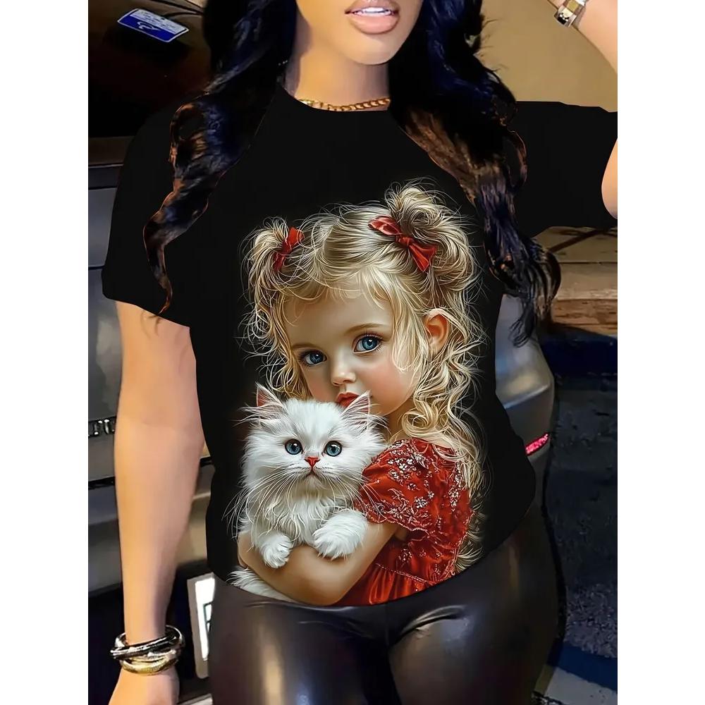 Fashion Women's Printed T-Shirt Casual Versatile Short Sleeve Daily Comfort Short Sleeve Simple T-Shirts Women’s