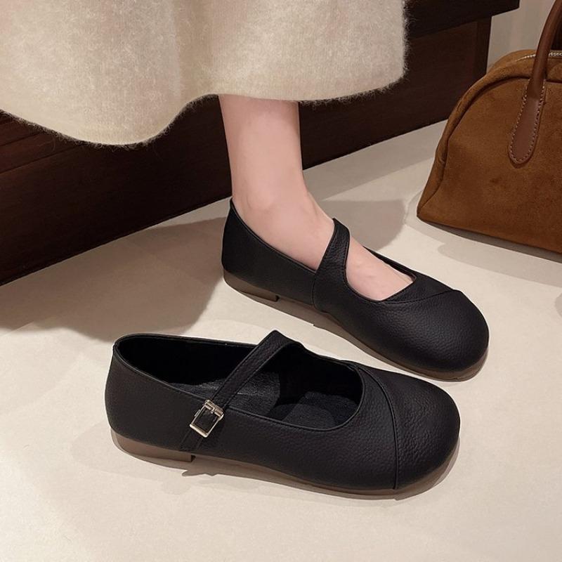 

Autumn new round head flat bottom Mary Jane shoes buckle with skirt single shoes women s fashion shoes 35 чёрный