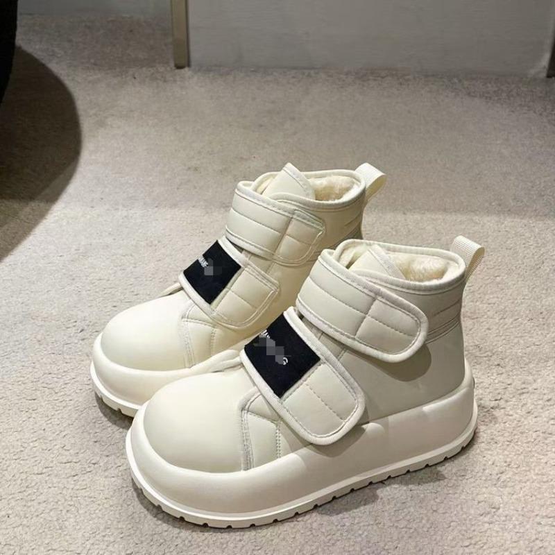 Warm Thick-soled Snow Boots, Velcro and Fleece High-top Cotton Shoes, Bread Ankle Boots for Women