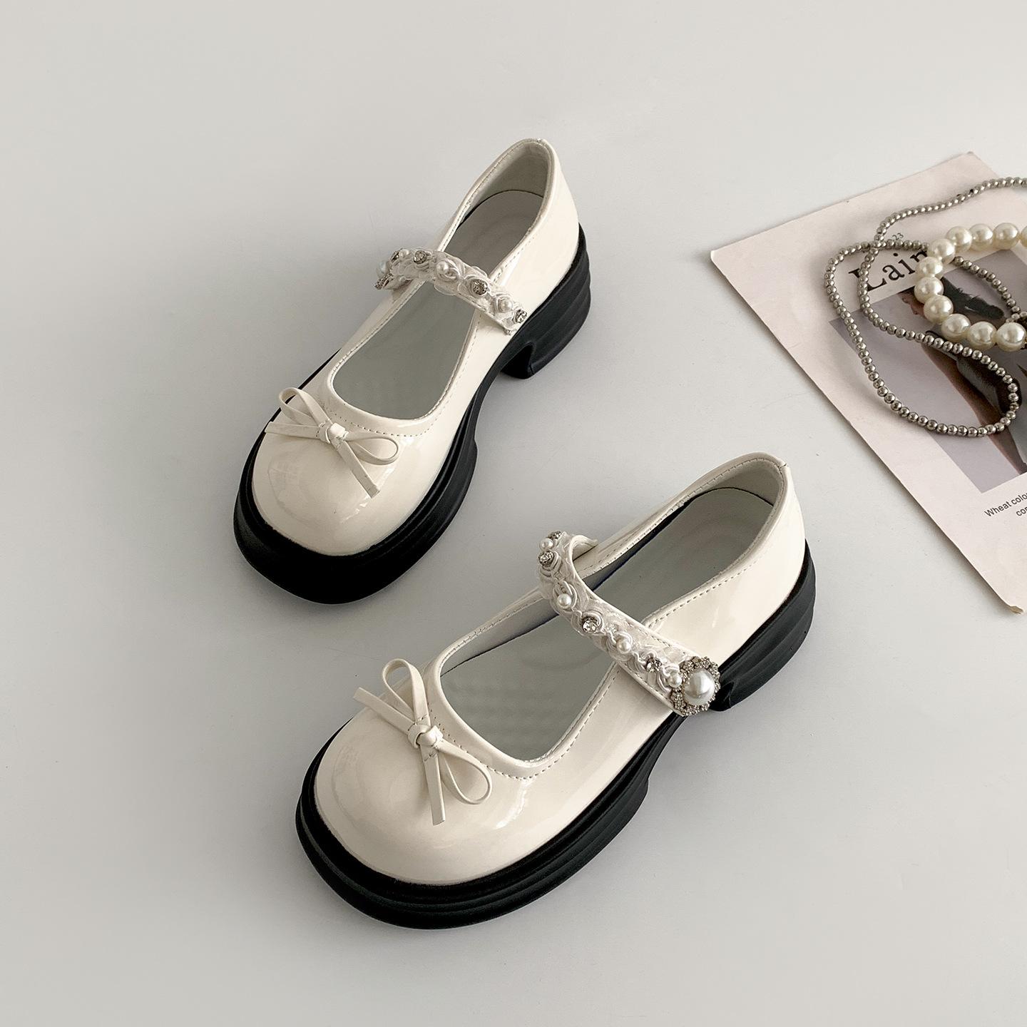 

Black French round head platform small leather shoes women s 2025 new summer skirt soft sole height increase Mary Jane single shoes 40 бежевый