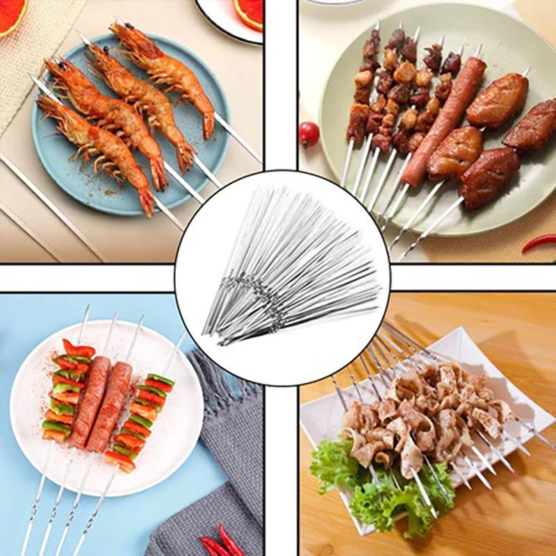 50Pcs Premium Stainless Steel BBQ Skewers Reusable Grill Kebab Sticks for Camping Travel Barbecue Events