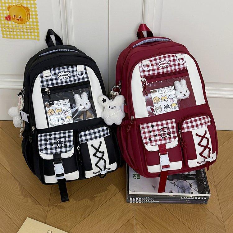 Schoolbagins niche plaid style schoolbag female cute foreign style junior high school girls primary school students grades 1-1 large capacity double
