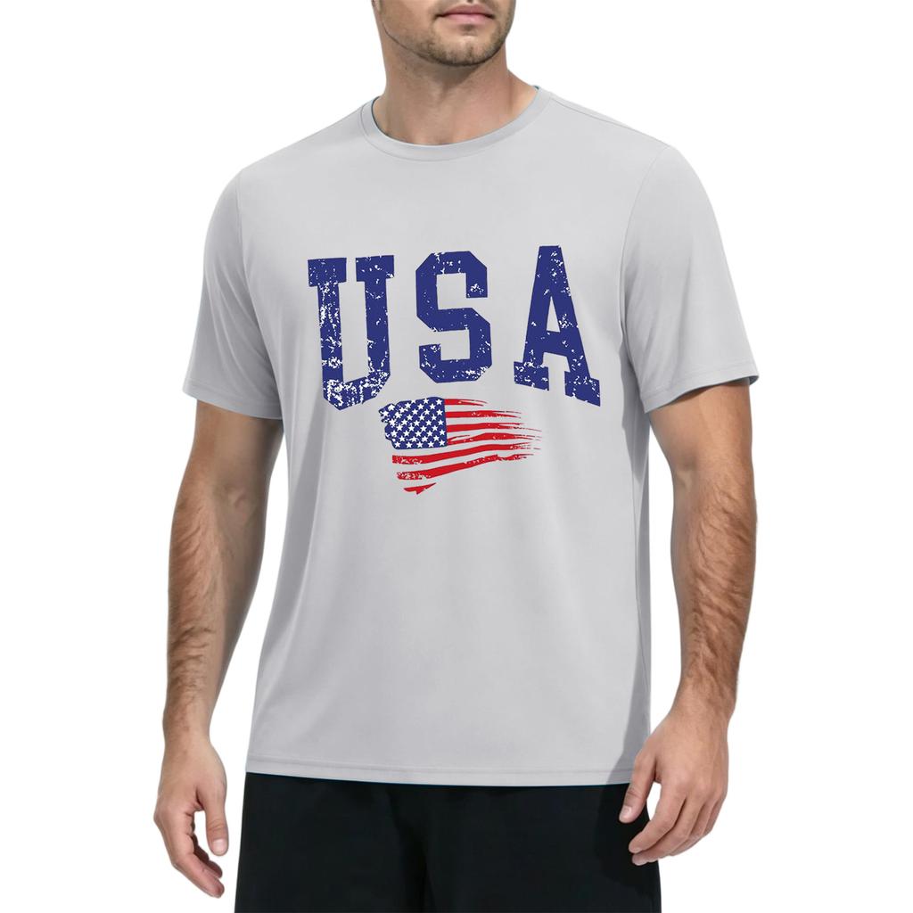 Men's Quick Dry Short Sleeve T Shirt Lightweight Breathable Fitness Running Gym Workout Tee USA Graphic Print Casual Top