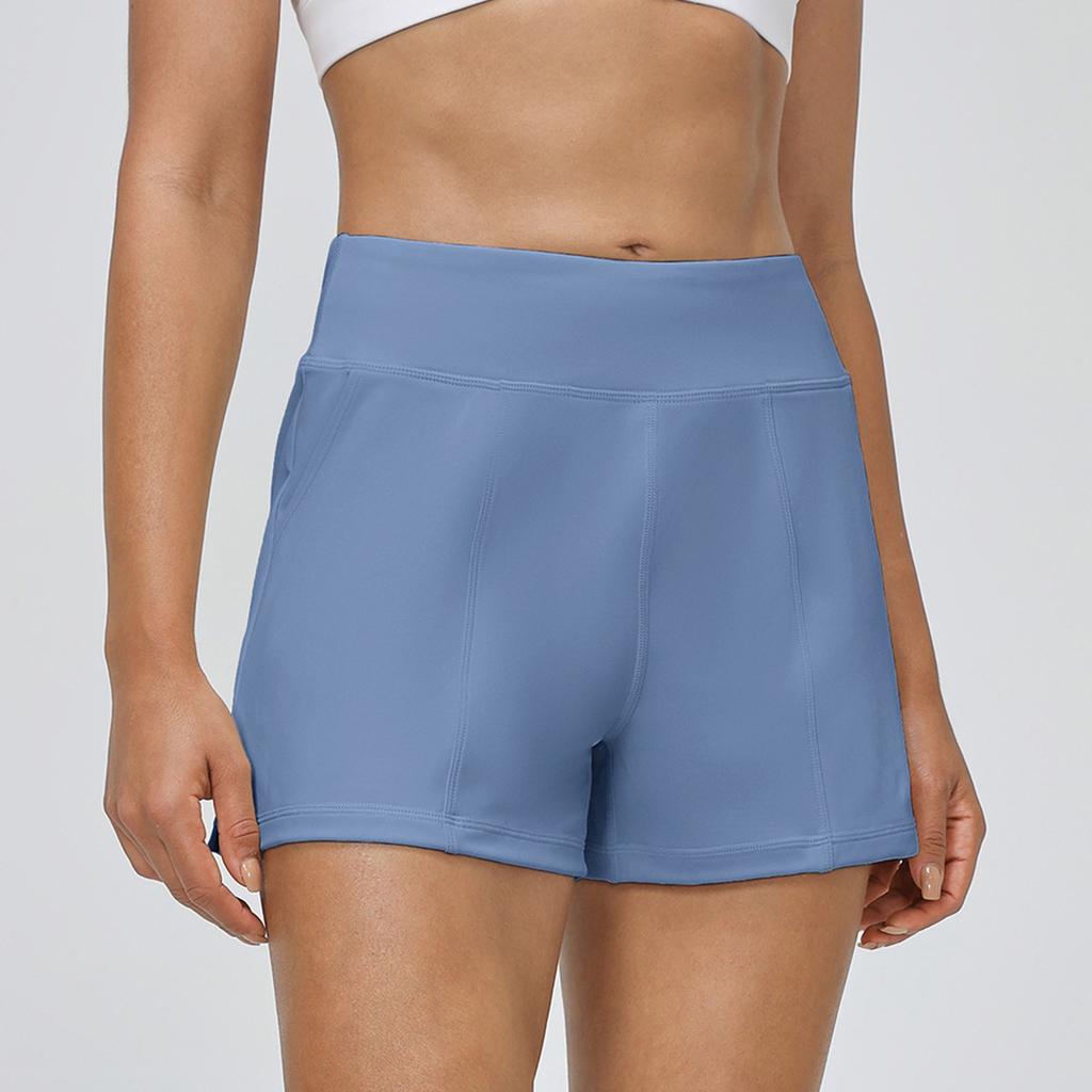 Damen High Waist Knielange Shorts mit Taschen für Damen Yoga Walking Laufen Sport Gym Shorts