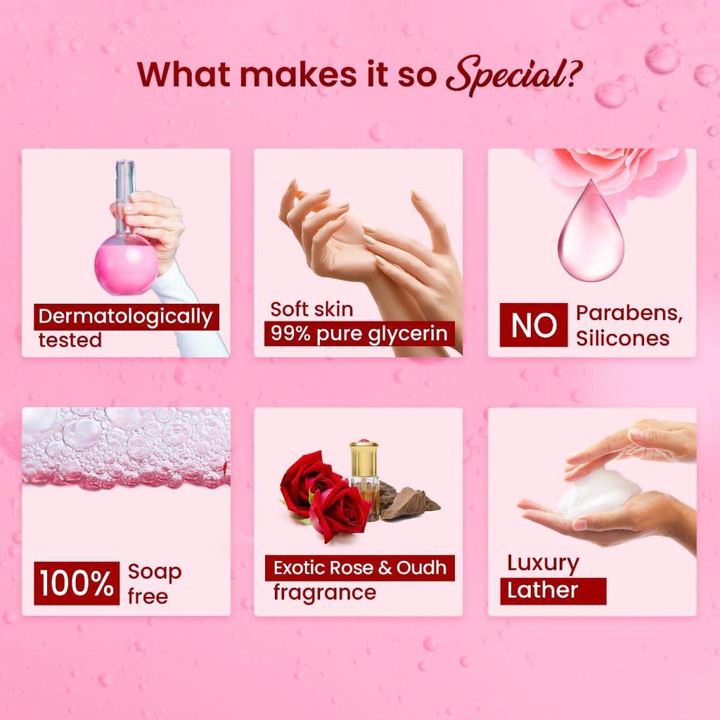 Dabur Gulabari Himalayan Rose & Oudh Shower Gel 250ml | Sensual Aroma | Luxurious Body Wash | Radiant Rose Glow | Soap Free & Paraben Free