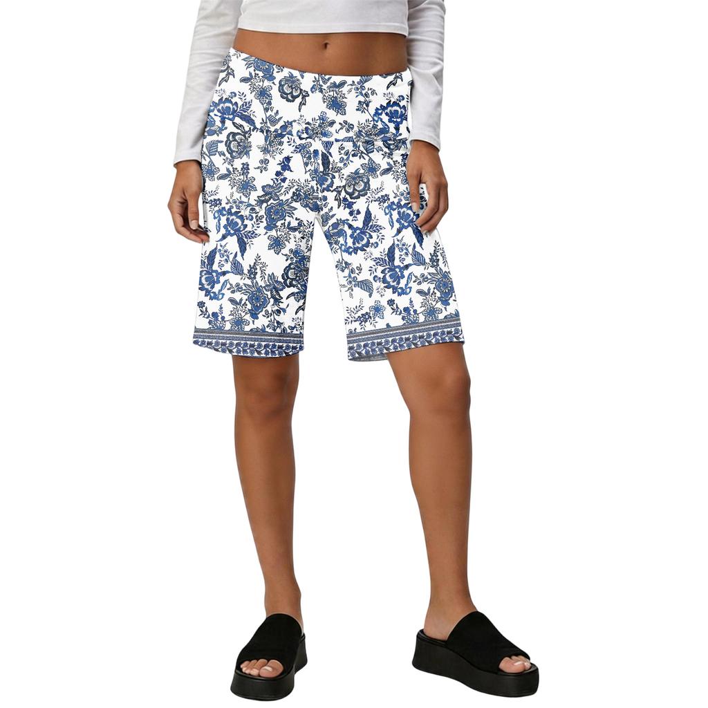 Pantaloncini larghi a vita alta da donna, alla moda, per l'estate, il tempo libero e le vacanze