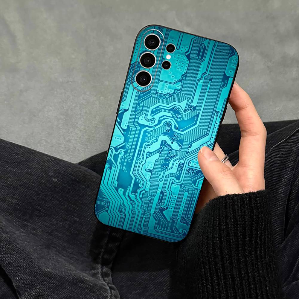 Creative Circuit Board Pattern Phone Case For Samsung S25,S24,S21,S22,S23,S30,Ultra,S20,Plus,Fe,Note,10,9,5G Black Cover