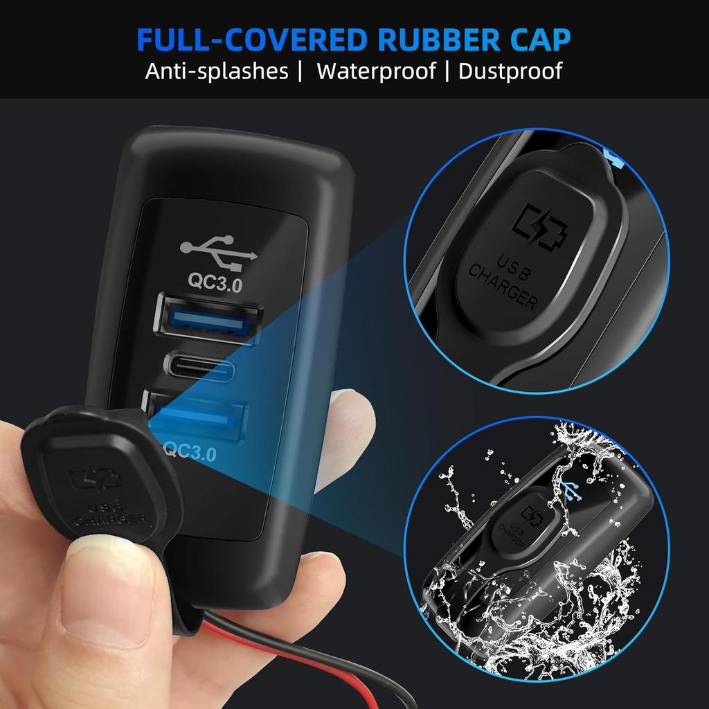2PCS 3 Ports 12V RV USB Outlet 56W, 2PCS Type-C PD3.0 Quick Charge & Dual QC3.0 Panel Wall Surface Mount, Automotive Car Multi-Port USB Socket