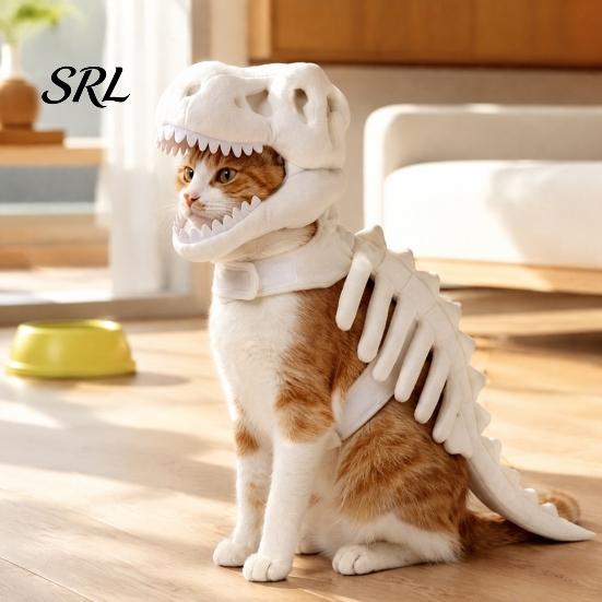 Lustiges Katzen-Skelett-Outfit Dinosaurier-Kostüm, Niedliche Halloween-Kleidung, Bequeme Kleidung für Katzen Cosplay Party, Foto-Requisiten Weicher Polyester-Anzug