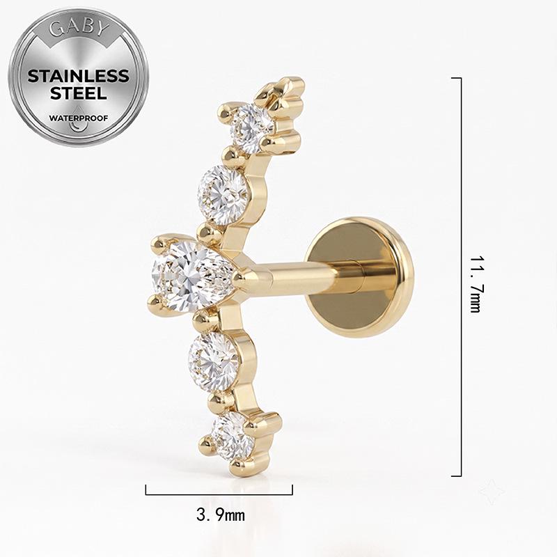 Euro Cross 316L Stainless Steel Heart-Shaped Zircon Threaded Ear and Lip Stud.