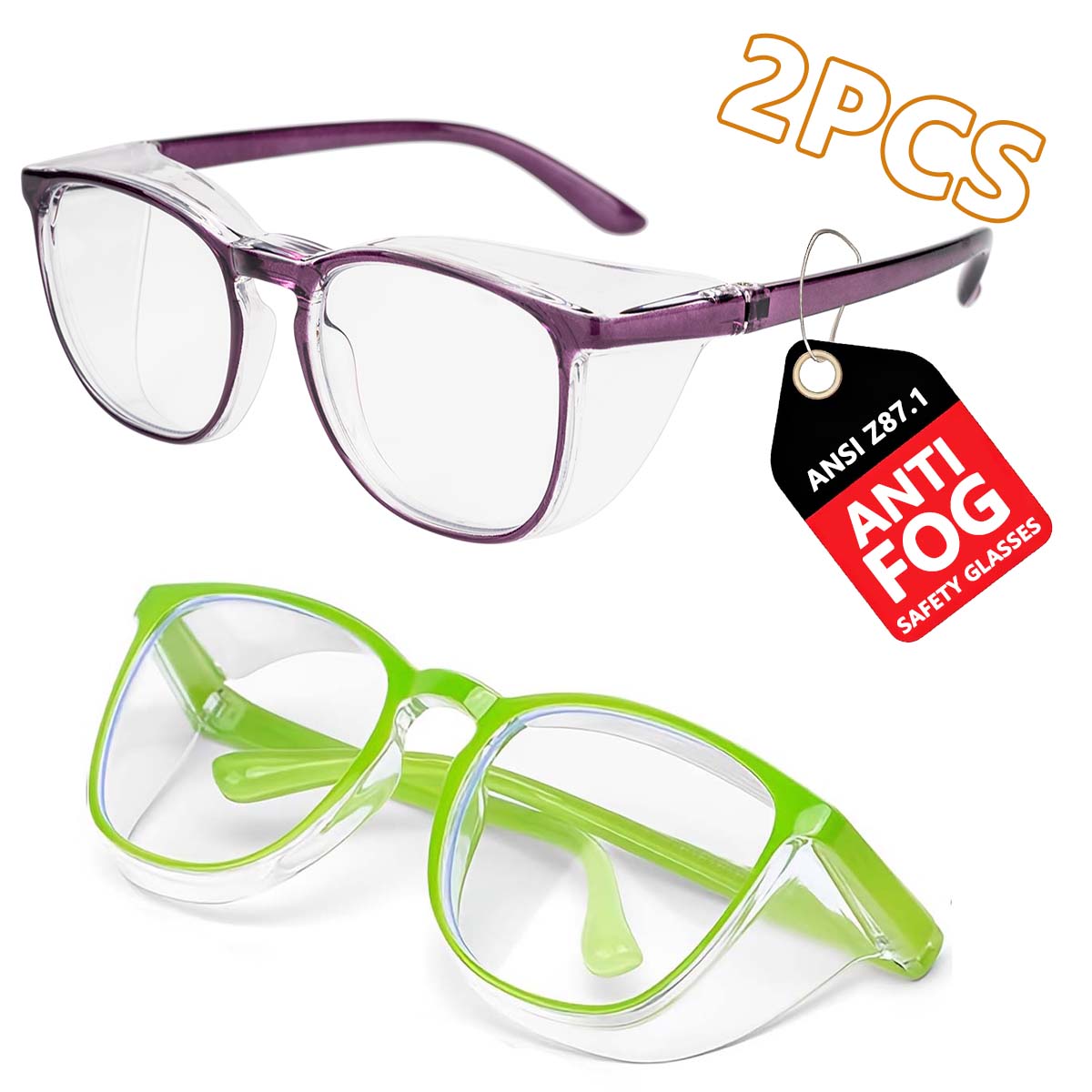 

2 Colors Safety Glasses Clear Flat Light Anti-fog Eye Protection & Perfect Gift Choice Model HM9