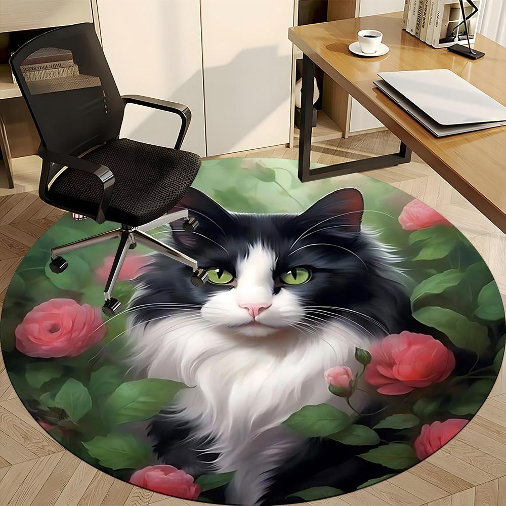 1pc Cat Roses Butterfly Chair Carpet for Office, Non-slip, Soft and Durable Office Rug for Decoration, Perfect for Office yy251229111