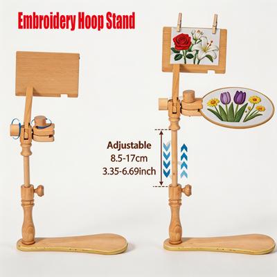 Embroidery Hoop Stand Adjustable Beech Wood Cross Stitch Stand Rotated Embroidery Frame Stand for Art Craft Sewing Needlework