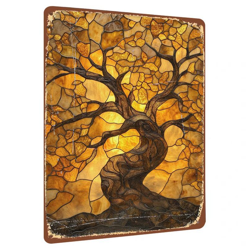 

Vintage Art Glass Painting Style Tree Pattern Custom Iron Painting Home Wall Decor Hanging Craft 20x30cm（7.8x11.8inch）