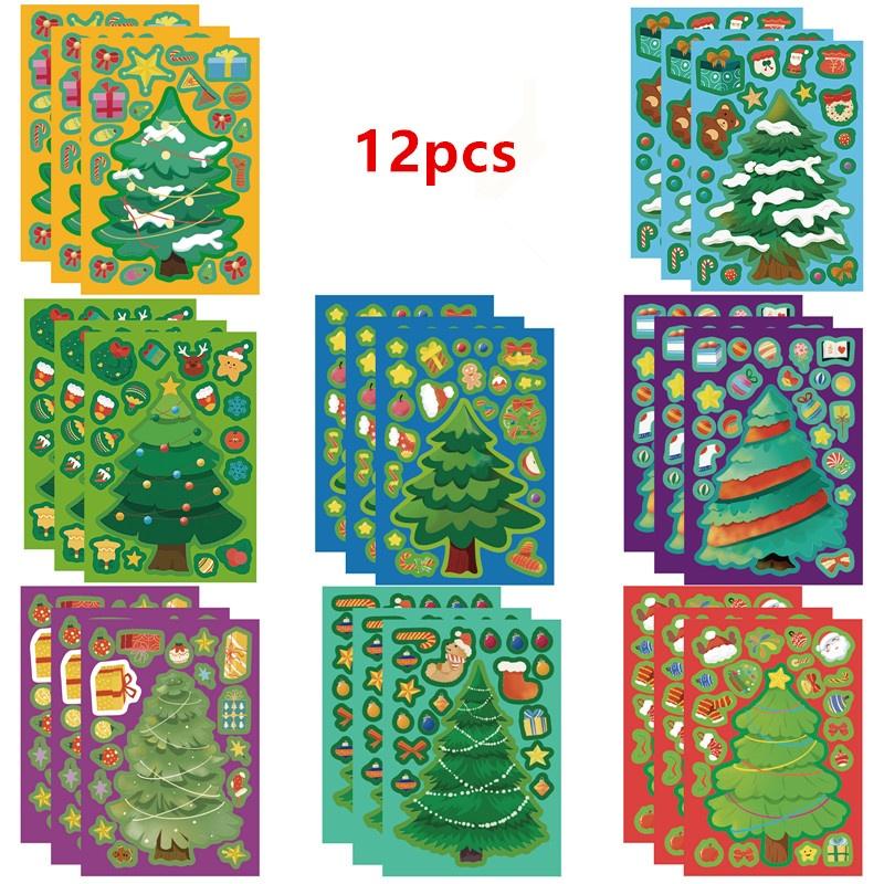 

12/24Pcs Toy Puzzle Stickers Christmas Tree Make A Face Stickers Diy Handicrafts Waterproof Stationery Stickers 12PCS