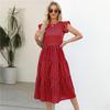 Summer Women Long Dress Polka Dot Print Round Neck Ruffled Sleeveless