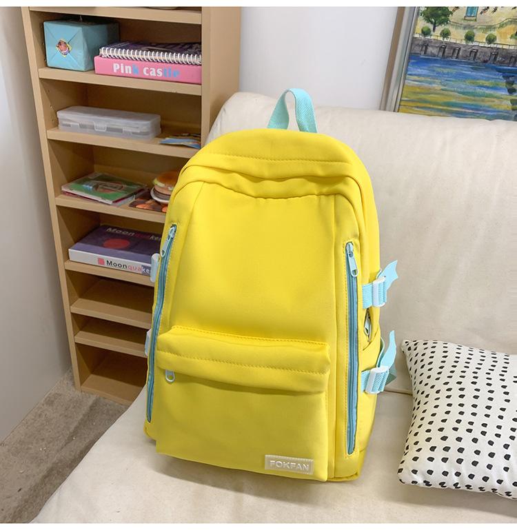Schoolbag Solid Color Korean Version Backpack Bag 1011 New School Bag Female Junior High School Student College Backpack Female Double Vertical Pull