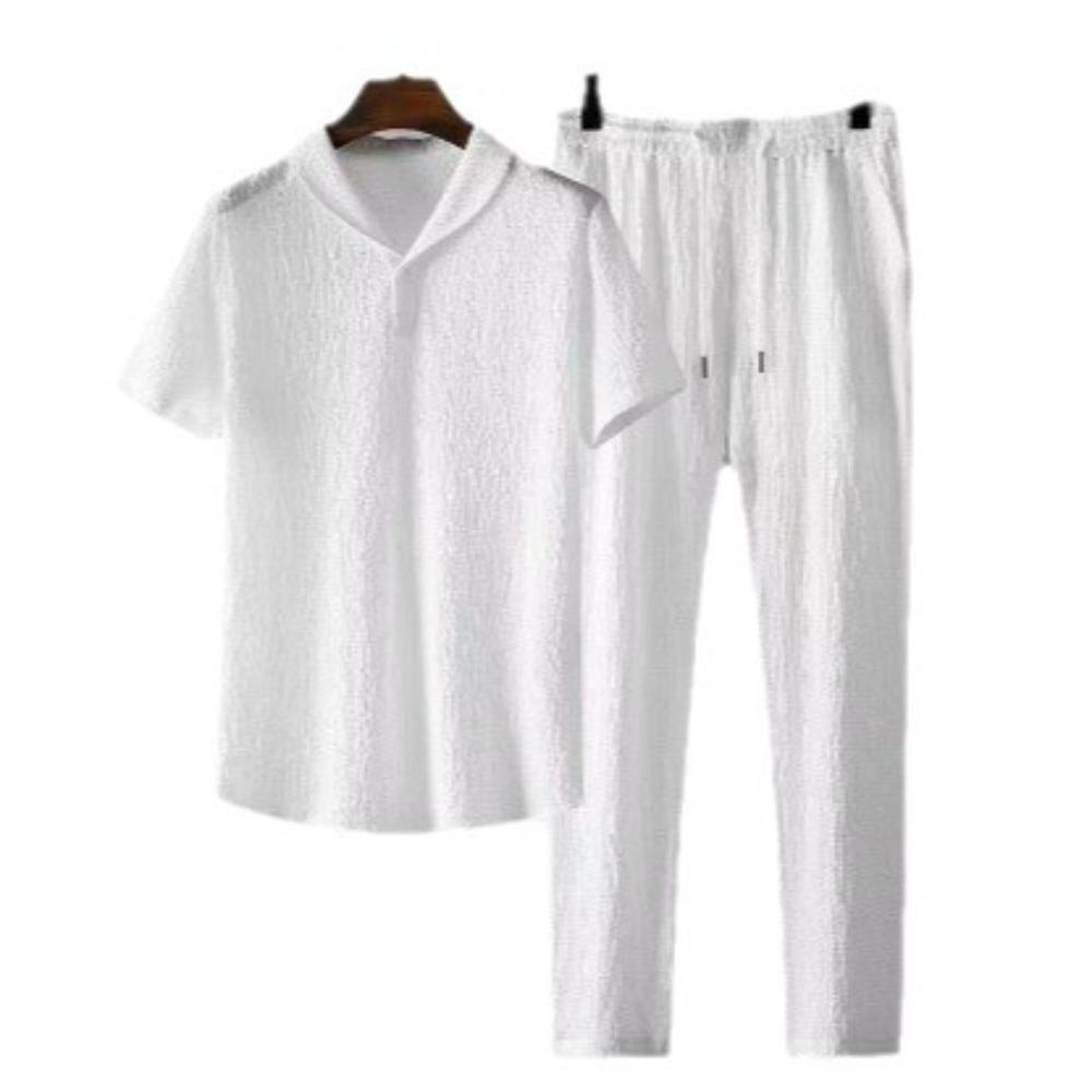 Tuta Estiva Sottile Casual da Uomo, Moda Manica Corta e Pantaloni Lunghi Lusso Set 2 Pezzi